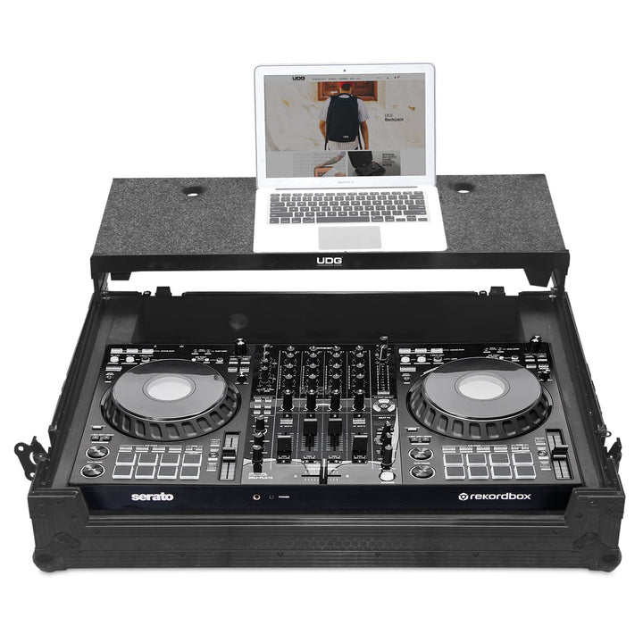 UDG Ultimate Flight Case Pioneer DJ DDJ-FLX10 Black Plus (Laptop Shelf + Wheels)