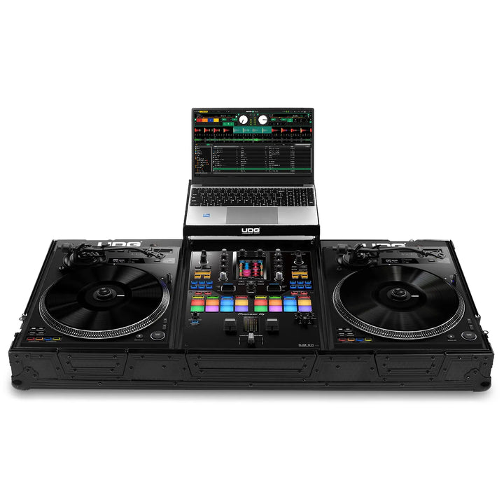 UDG Ultimate Flight Case Set Pioneer DJ PLX-CRSS12 & 10"/12" Mixer Black Plus (Laptop Shelf + Wheels)