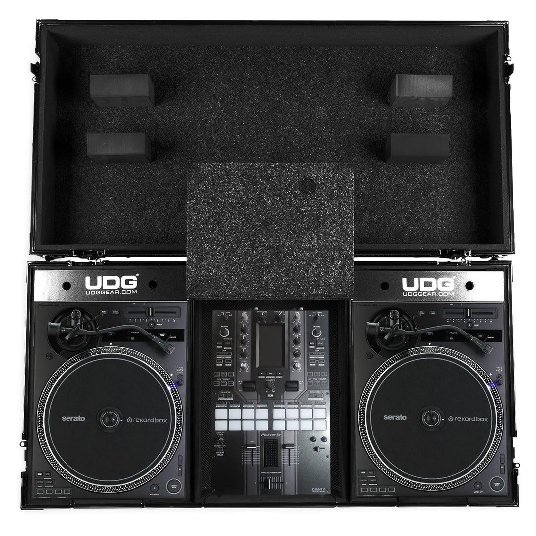 UDG Ultimate Flight Case Set Pioneer DJ PLX-CRSS12 & 10"/12" Mixer Black Plus (Laptop Shelf + Wheels)