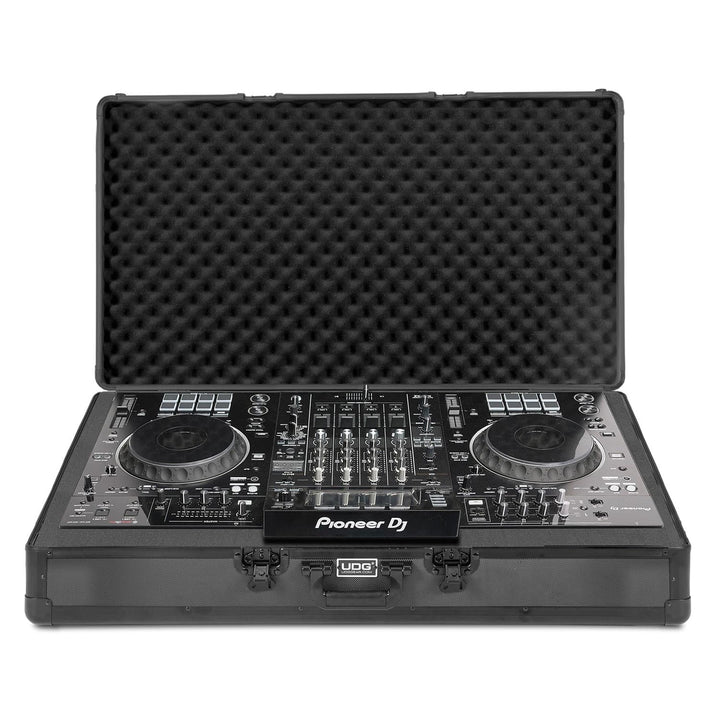 An Opened view of UDG Ultimate Pick Foam Flight Case Multi Format 3XL Black MK2 with Pioneer DJ XDJ-XZ inside