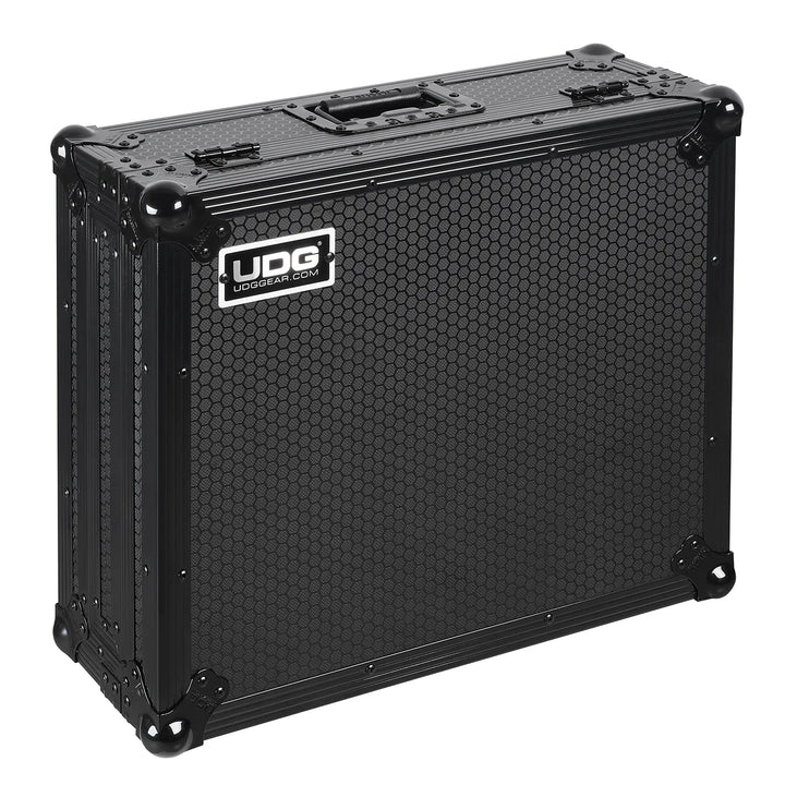 UDG Ultimate Flight Case Pioneer DJ DJM-V10 Black, photographed from a front-side angle on a white background.