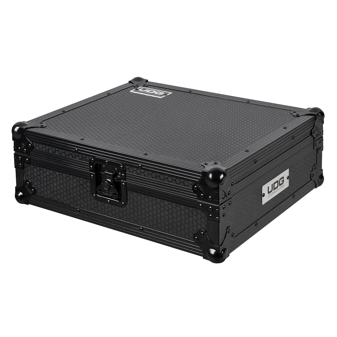 UDG Ultimate Flight Case Pioneer DJ DJM-V10 Black, photographed from a top-side angle on a white background.