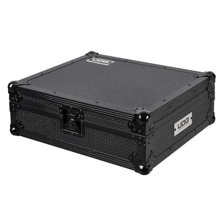UDG Ultimate Flight Case Pioneer DJ DJM-V10 Black, photographed from a top-side angle on a white background.