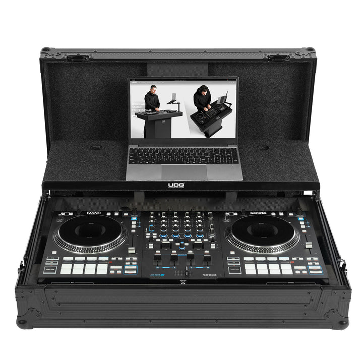 UDG Ultimate Flight Case Rane Performer/ Four Black Plus (Laptop Shelf + Wheels)
