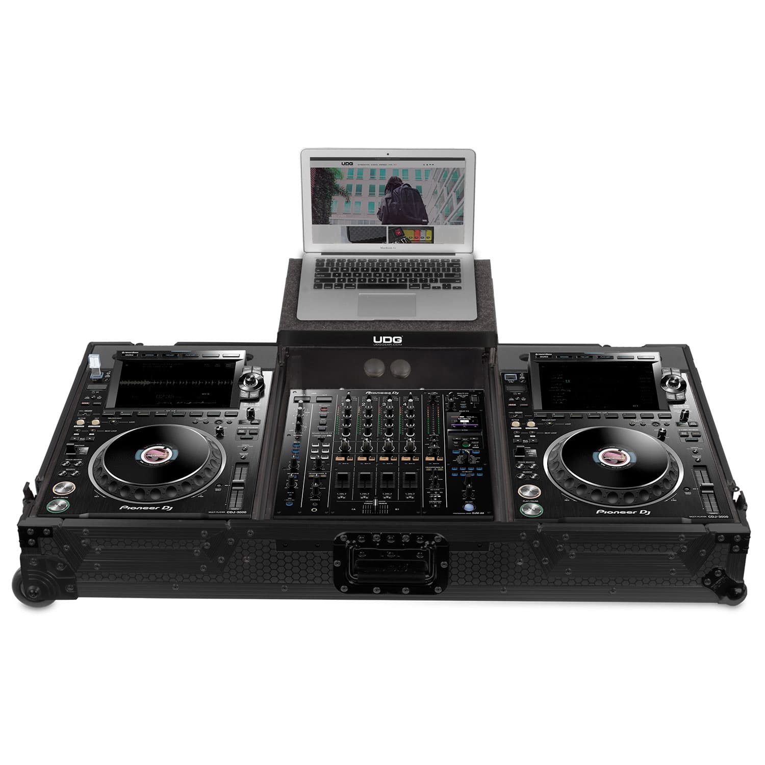 UDG Ultimate Flight Case Set Pioneer CDJ-3000/A9 Black Plus (Laptop Shelf +  Wheels)