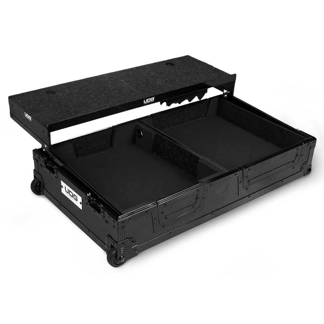 UDG Ultimate Flight Case Single Turntable Battle/ PLX-CRSS12 & 10"/12" Mixer Black Plus (Laptop Shelf, Trolley & Wheels)