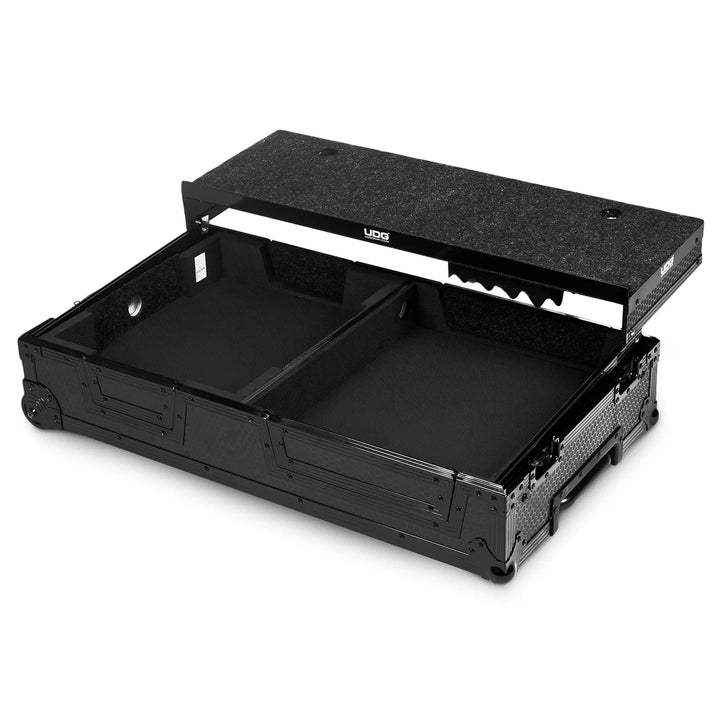 UDG Ultimate Flight Case Single Turntable Battle/ PLX-CRSS12 & 10"/12" Mixer Black Plus (Laptop Shelf, Trolley & Wheels)