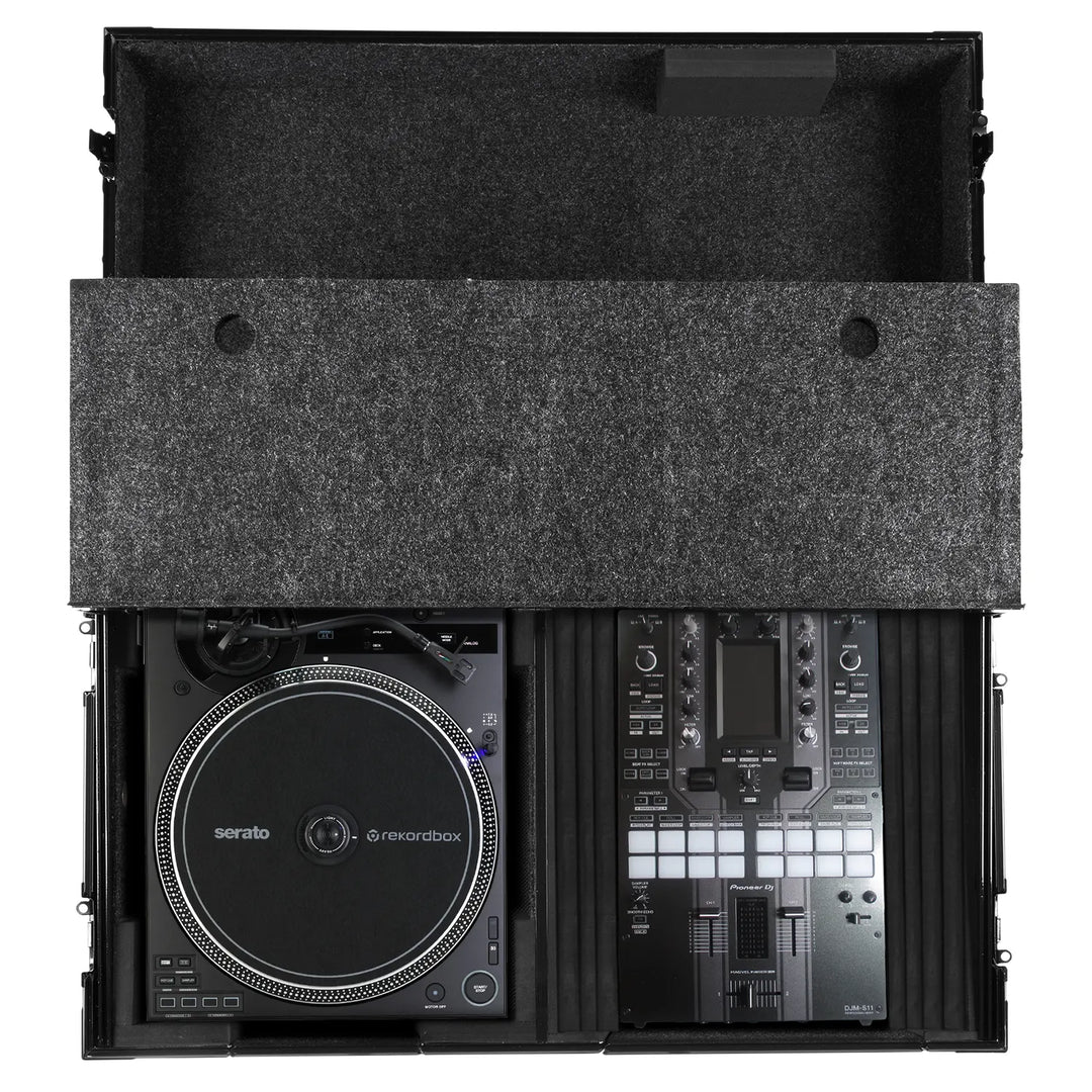 UDG Ultimate Flight Case Single Turntable Battle/ PLX-CRSS12 & 10"/12" Mixer Black Plus (Laptop Shelf, Trolley & Wheels)