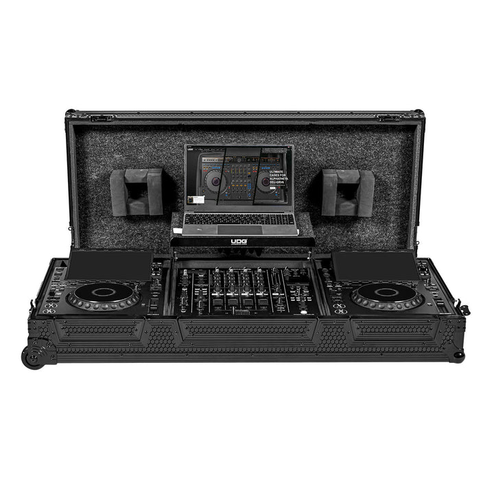 UDG Ultimate Flight Case Set AlphaTheta CDJ-3000X/DJM-A9 Black Plus (Laptop Shelf + Wheels)
