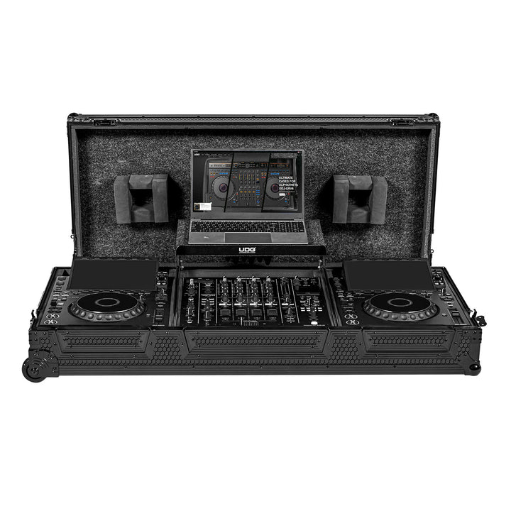 UDG Ultimate Flight Case Set AlphaTheta CDJ-3000X/DJM-A9 Black Plus (Laptop Shelf + Wheels)