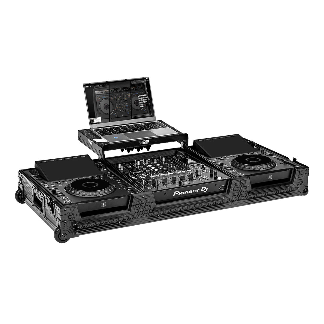 UDG Ultimate Flight Case Set AlphaTheta CDJ-3000X/DJM-A9 Black Plus (Laptop Shelf + Wheels)