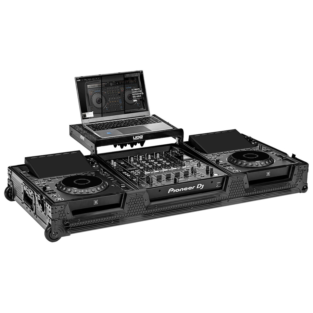 UDG Ultimate Flight Case Set AlphaTheta CDJ-3000X/DJM-A9 Black Plus (Laptop Shelf + Wheels)