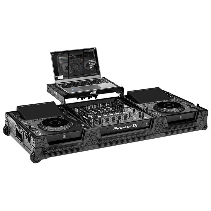 UDG Ultimate Flight Case Set AlphaTheta CDJ-3000X/DJM-A9 Black Plus (Laptop Shelf + Wheels)