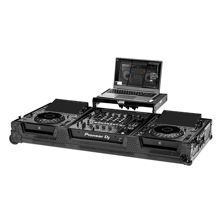 UDG Ultimate Flight Case Set AlphaTheta CDJ-3000X/DJM-A9 Black Plus (Laptop Shelf + Wheels)