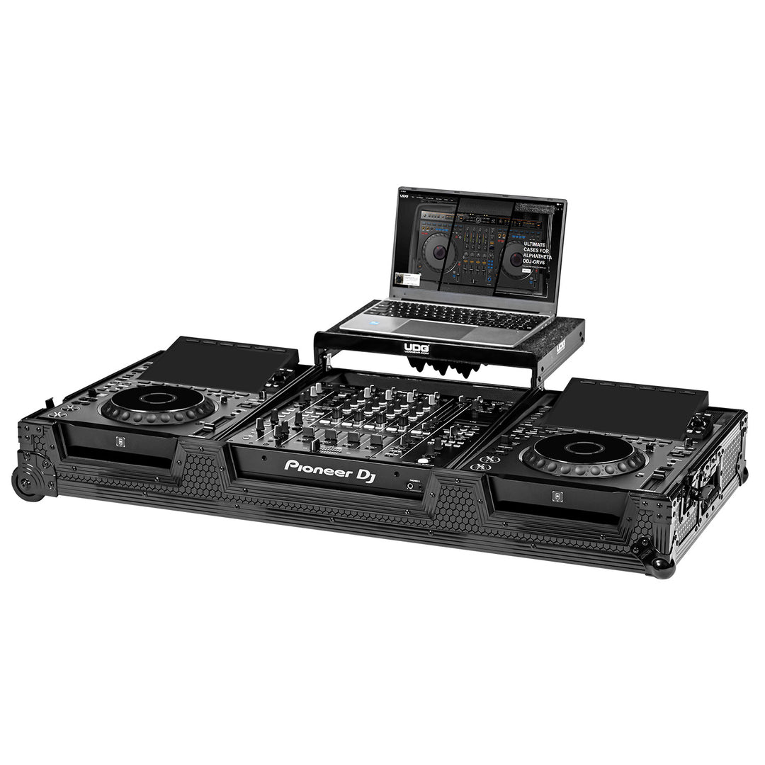 UDG Ultimate Flight Case Set AlphaTheta CDJ-3000X/DJM-A9 Black Plus (Laptop Shelf + Wheels)