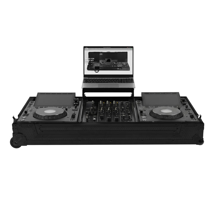 UDG Ultimate Flight Case Set AlphaTheta CDJ-3000X/ DJM-V5 Black Plus (Laptop Shelf + Wheels)