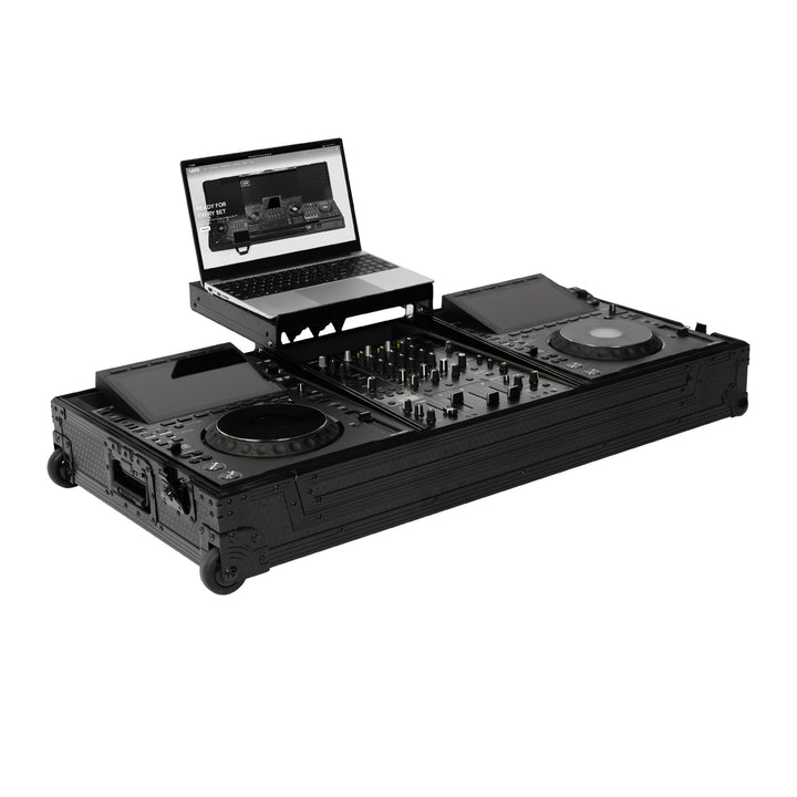 UDG Ultimate Flight Case Set AlphaTheta CDJ-3000X/ DJM-V5 Black Plus (Laptop Shelf + Wheels)