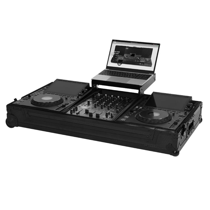 UDG Ultimate Flight Case Set AlphaTheta CDJ-3000X/ DJM-V5 Black Plus (Laptop Shelf + Wheels)